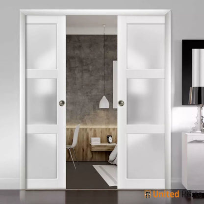 Sliding French Pocket Door with Frosted Glass | Solid Wood Interior Bedroom Sturdy Doors | Buy Doors Online