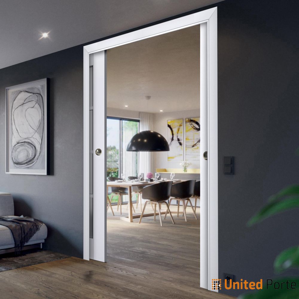 Sliding French Pocket Door with Frosted Glass | Solid Wood Interior Bedroom Sturdy Doors | Buy Doors Online