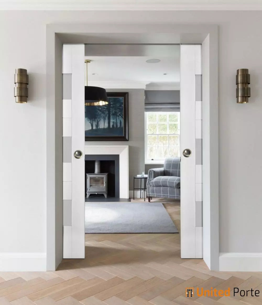 Sliding French Pocket Doors with Opaque Glass | MDF Interior Bedroom Modern Doors | Buy Doors Online