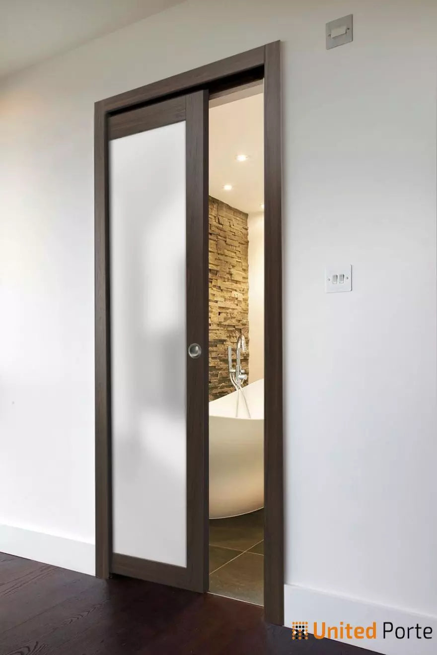 Sliding Pocket Door with Frosted Glass | Solid Wood Interior Bedroom Bathroom Closet Sturdy Doors | Buy Doors Online