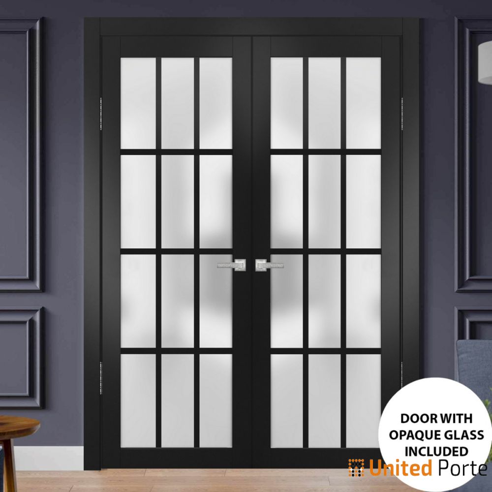 Solid French Door with 12 Lites Frosted Glass | Bathroom Bedroom Sturdy Doors | Buy Doors Online