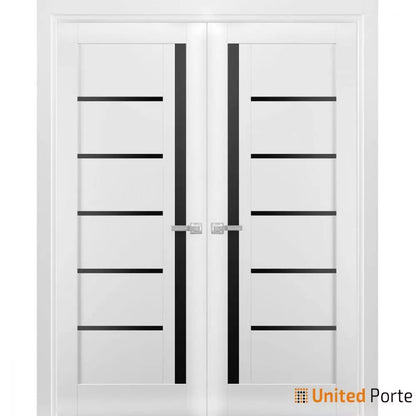 Solid Interior French Door with Black Glass | Bathroom Bedroom Sturdy Doors | Buy Doors Online