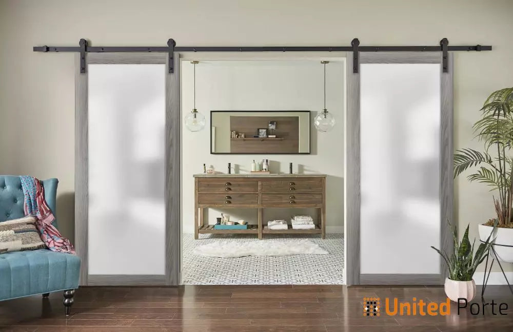 Sturdy Double Barn Door with Frosted Glass | Solid Panel Interior Doors | Buy Doors Online