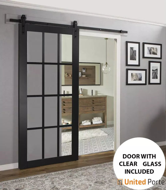 Sturdy French Barn Door with Clear Glass | Solid Panel Interior Doors | Buy Doors Online